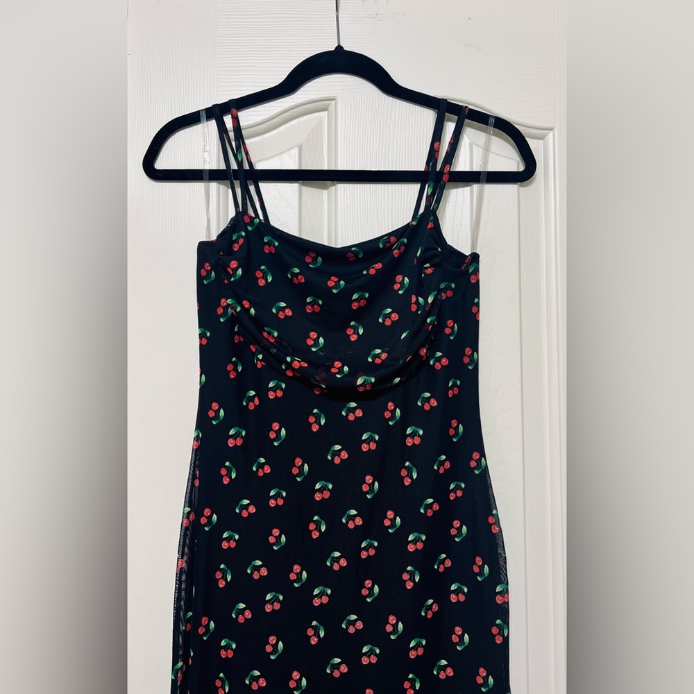 Like New Chic Black Dress with Cherry Print - Picture 2 of 6